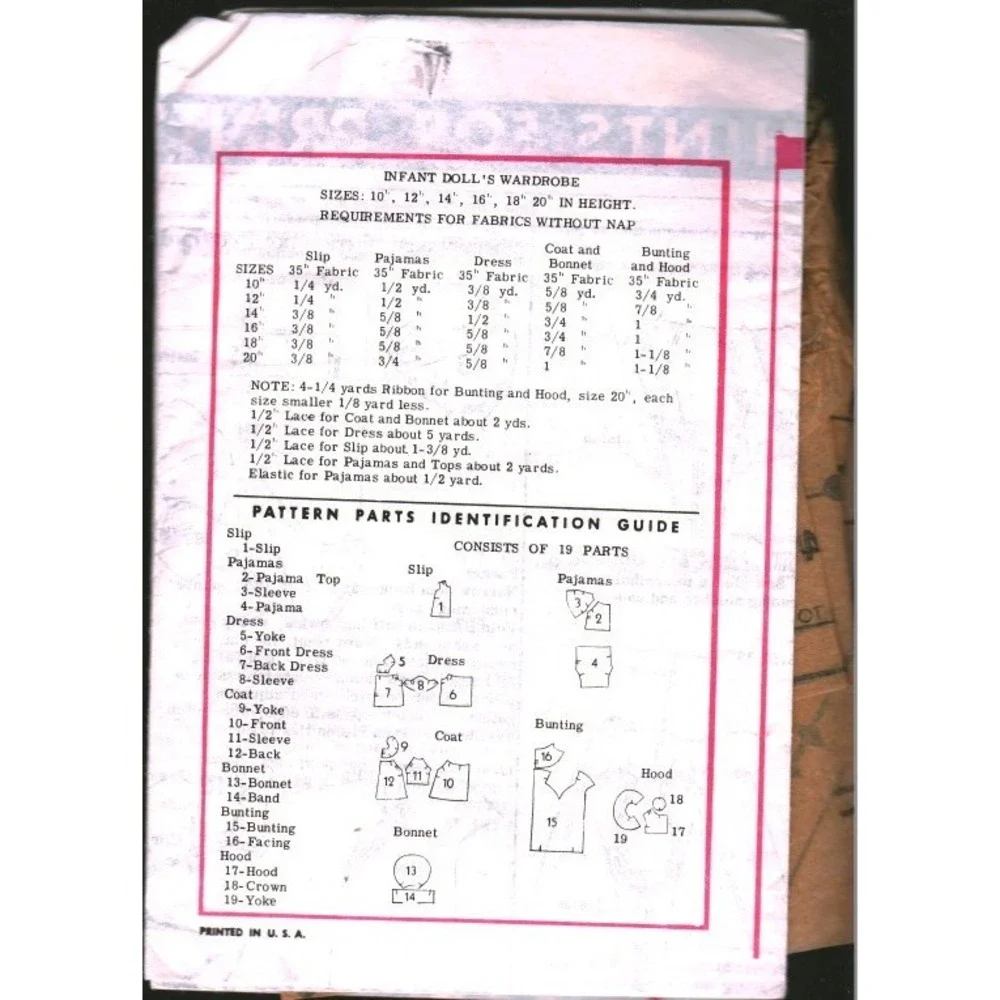 Vintage Infant Doll Wardrobe Sewing Pattern 9306 Bunting Coat Dress Pajamas 16in